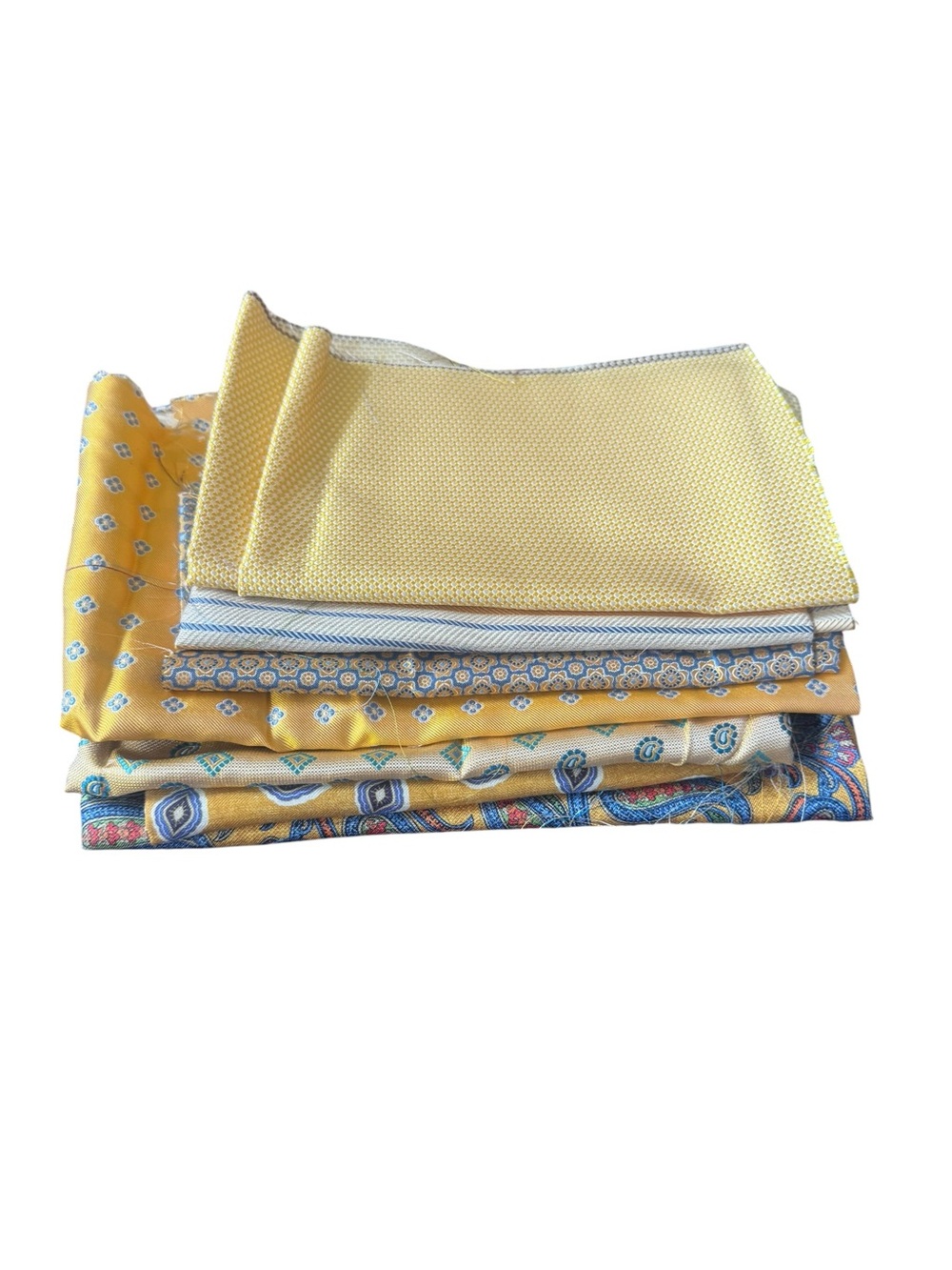 Yellow Patterned Bundle of 7 light yellow 100% Italian silk fabric remnants